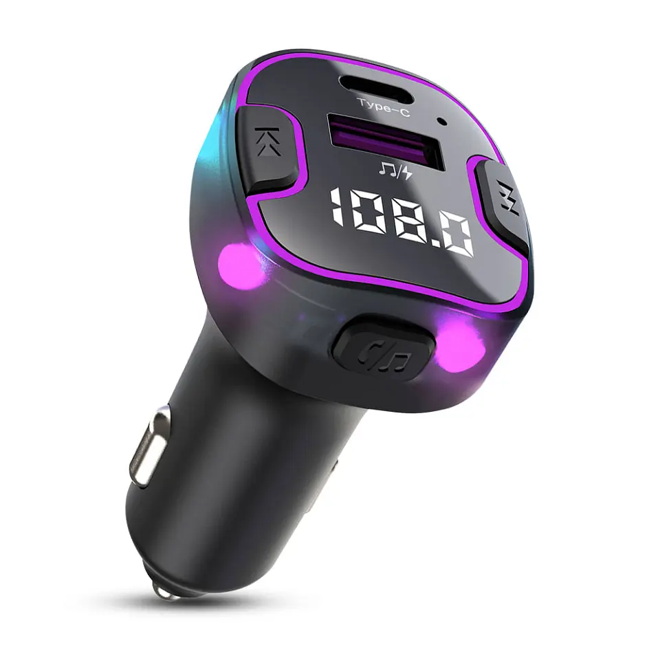 Cargador para Carro con Bluetooth, Pantalla Digital y Puertos USB 5.1A
